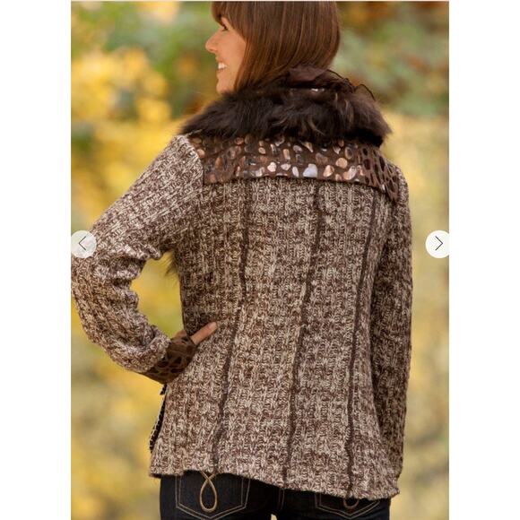 Y2K Size M Fairy Grunge Ruffled Cardigan Racoon Fur Trim Whimsigoth Brown - Picture 4 of 10